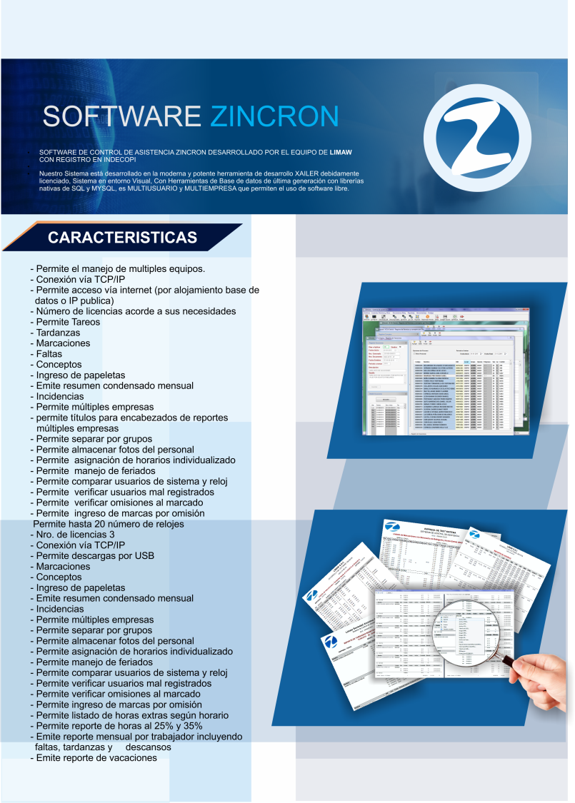 ZINCRON software de Control de Asistencia